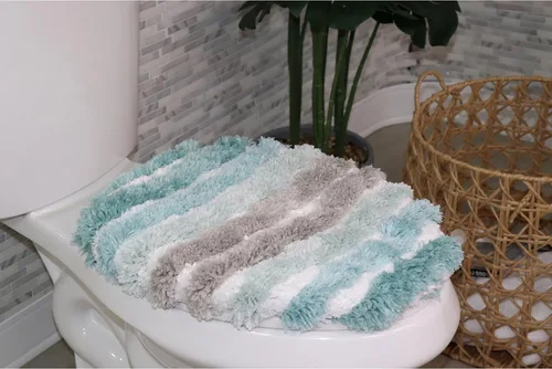 Vista 17 de Funda de microfibra suave para tapa de inodoro, lavable a máquina, 18 x 18 pulgadas, parte trasera de goma, se adapta a la mayoría de tapas