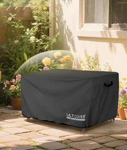 Vista 7 de ULTCOVER Cubierta rectangular para mesa de fogata de gas, 42 x 24 pulgadas, impermeable, resistente, color negro