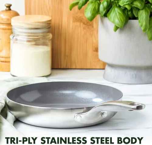 Vista 4 de GreenPan Chatham - Sartén antiadherente de cerámica saludable de tres capas de 8 pulgadas, sin PFAS, apta para inducción, apta para lavavajillas