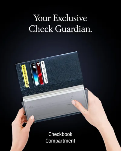 Vista 5 de Funda de cuero genuino para hombres y mujeres Funda para libro de cheques para duplicar cheques, billetera RFID