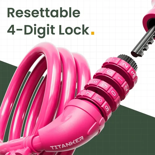 Vista 2 de Titanker Candado de bicicleta, cerradura de bicicleta de 4 pies, bloqueo de cable de 1/2 pulgada con soporte de montaje, accesorios de bicicleta