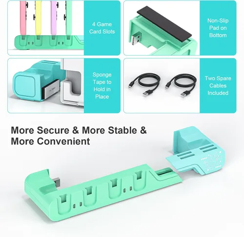 Vista 5 de Switch Controller Charging Dock - Animal Crossing & Switch OLED Model Joycons, Charges up to 6 Joycons with Game Card Storage Stand