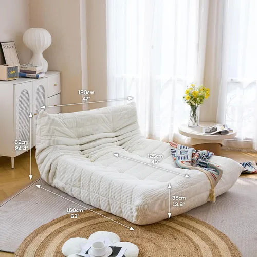 Vista 2 de N&V Fireside - Tumbona de piso sin brazos de mediados de siglo, sofá de pana suave de alta calidad, sofá de espuma para sala de estar, dormitorio