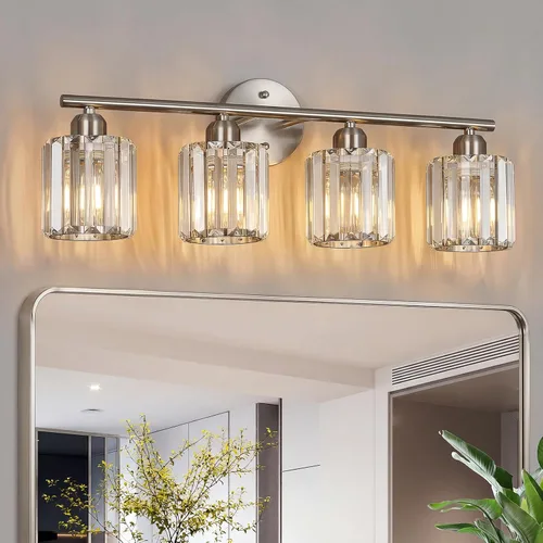 Vista 19 de Moderna lámpara de tocador de cristal de 2 luces, lámpara vertical negra sobre espejo para tocador y fregadero, compatible con bombillas regulables