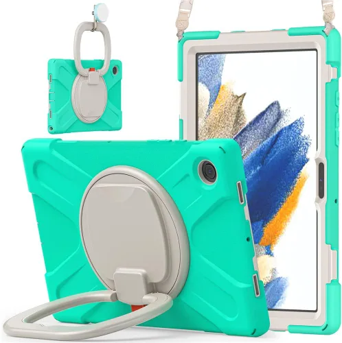 Vista 25 de Funda de rotación 360 para Samsung Galaxy Tab S6 Lite de 10.4 pulgadas, resistente, soporte de anillo giratorio, correa de transporte, correa