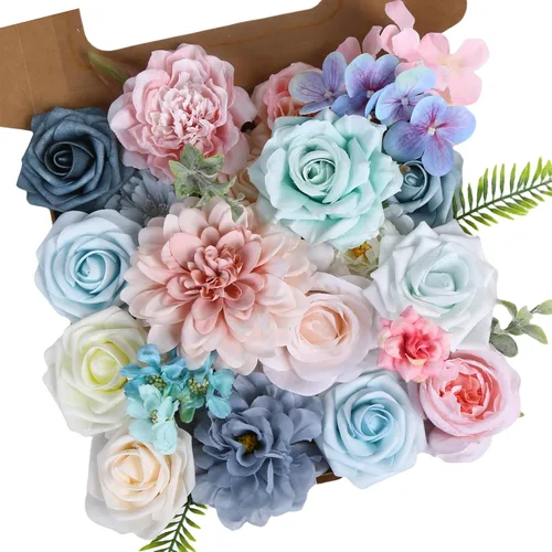 Vista 8 de Flores artificiales, peonías rosas, peonías de seda, flores sintéticas de primavera, ramo de boda, despedida de soltera, pastel, flor, bricolaje