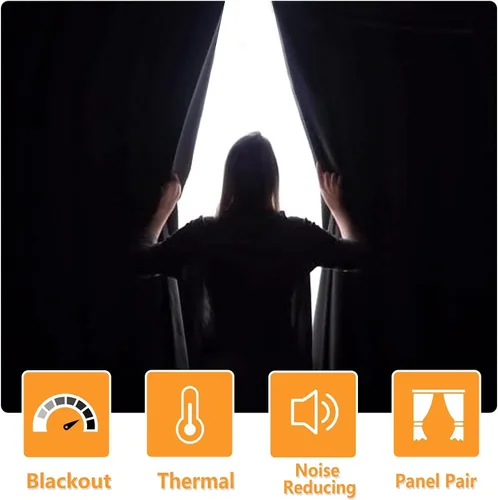 Vista 2 de Hiasan Cortinas opacas para dormitorio y sala de estar, bloqueo de luz, paneles de cortina de ventana que reducen el ruido, alzapaños incluidos