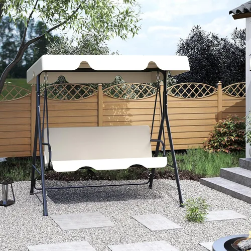 Vista 7 de Murago - Silla de columpio para patio al aire libre con dosel ajustable, columpio para patio al aire libre con soporte resistente para 3 personas