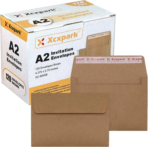 Vista 27 de Xxcxpark 100 unidades de sobres de invitación imprimibles A6 4.75x6.5 pulgadas, sobres autoadhesivos de 120GSM de papel kraft marrón