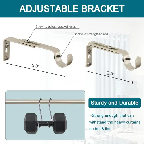 Vista 5 de Turquoize Paquete de 2 barras de cortina de ventana para ventanas de 48 a 86 pulgadas, ajustables, decorativas, 34 pulgadas de diámetro, juego