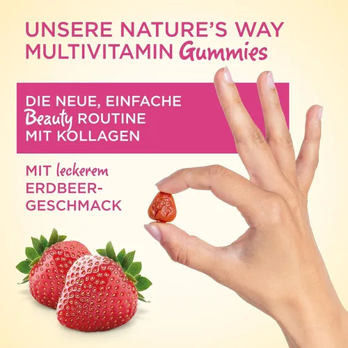 Vista 2 de Nature's Way ¡Alive! Gomitas prémium para cabello, piel y uñas, fórmula de belleza*, con colágeno, biotina, vitaminas C y E, sabor a fresa, 60