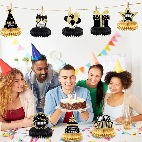Vista 7 de 8 piezas de decoración de fiesta de feliz cumpleaños, centros de mesa de panal de abeja, decoración de mesa para recuerdos de fiesta, accesorios