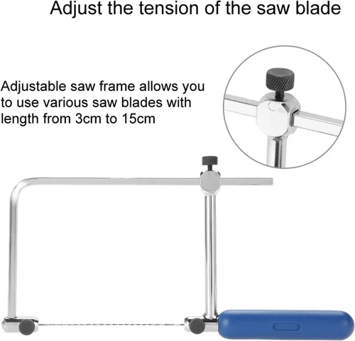 Vista 4 de Sierra de mano, herramienta de corte ajustable en forma de U, marco de sierra con 6 hojas de sierra en espiral, herramientas de repuesto para sierra