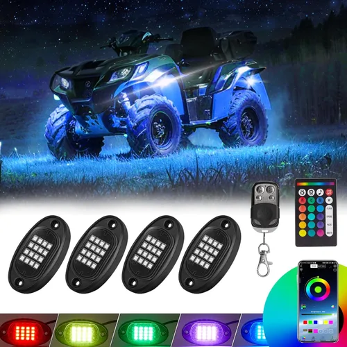 Vista 15 de 8 vainas RGB LED Rock Lights para Jeeps, camiones, carrito de golf, ATV, UTV RZR, SUV, todoterreno, kit impermeable multicolor con aplicación, modo