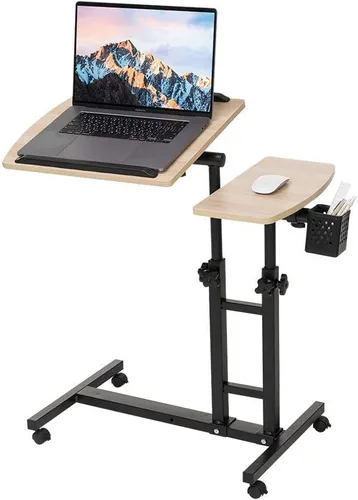 Vista 8 de Escritorio ajustable para laptop con ruedas, escritorio de noche sobre la cama, carrito de escritorio ajustable en altura con ruedas, escritorio