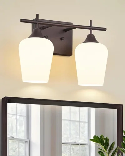 Vista 13 de WL9167-2C - Lámpara de baño de níquel cepillado de 15 pulgadas, lámpara moderna de pared de baño de granja con vidrio transparente