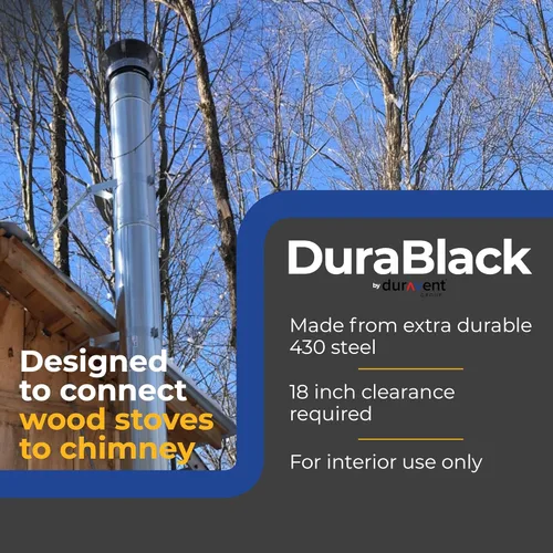 Vista 2 de DuraVent DuraBlack - Conector de tubo de estufa de leña de una sola pared de acero inoxidable de 24 x 6 pulgadas con longitud ajustable