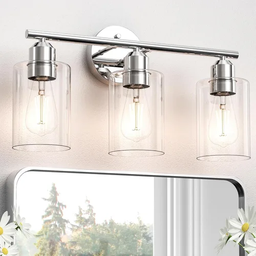 Vista 14 de Espird Lámpara de baño negra de 3 luces para tocador, moderna lámpara de pared para baño, lámpara de pared de granja, apliques de pared negro mate