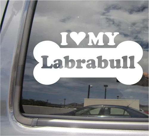 Calcomanía de vinilo con texto en inglés "I Heart Love My Labrabull, Dog Bone Labrador Retriever American Pit Bull Terrier, diseñador mixto de razas