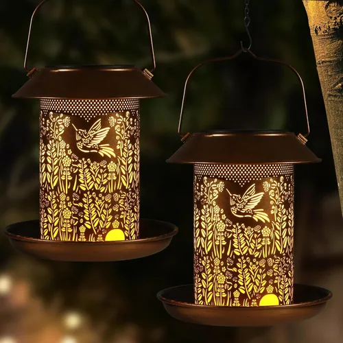 Vista 11 de Comederos de pájaros para exteriores, linternas solares de colibrí, impermeables, colgantes, decoración de jardín, cumpleaños para mujeres, mamá