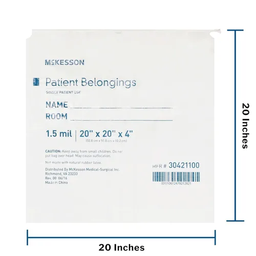 Vista 7 de McKesson Bolsa de pertenencias para pacientes con cierre de cordón, blanca, 4 x 20 x 20 pulgadas, 250