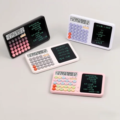 Vista 4 de Calculadoras de escritorio con tableta de escritura bloc de notas, calculadora de oficina de botón grande de 12 dígitos, herramienta matemática