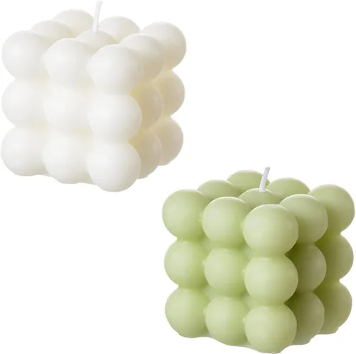 Vista 7 de ACITHGL Bubble Candle - Cubo de cera de soja para decoración del hogar, juego de velas perfumadas de 2 piezas (blanco + rosa)