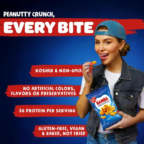 Vista 4 de Gratify Bamba - Snacks de mantequilla de maní para familias, bocadillos de mantequilla de maní totalmente naturales (24 bolsas de 0.7 onzas), hechos