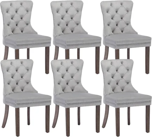 Vista 35 de KCC Juego de 6 sillas de comedor de terciopelo, silla de comedor tapizada de alta gama con respaldo acolchado, anillo de tracción de cabeza de Beige