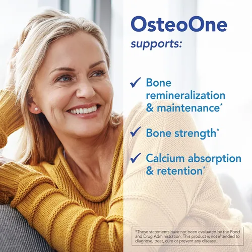 Vista 4 de Patient One OsteoOne Suplemento para apoyar la salud ósea y la absorción de calcio* Con calcio, vitaminas D3 y K2 y más 120 tabletas
