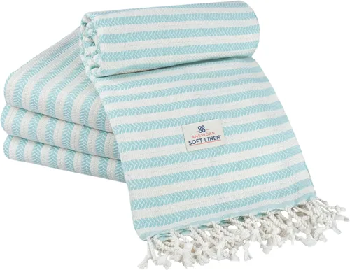 Vista 10 de American Soft Linen Peshtemal - Toallas de playa 100 % algodón, ligeras, sin arena, de secado rápido, para piscina de playa, 35 x 60 pulgadas, azul