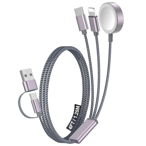 Vista 25 de Paquete de 1 cable de carga múltiple para artículos esenciales de viaje, cargador de Apple Watch, cargador de iPhone, [3 en 2] cable tipo