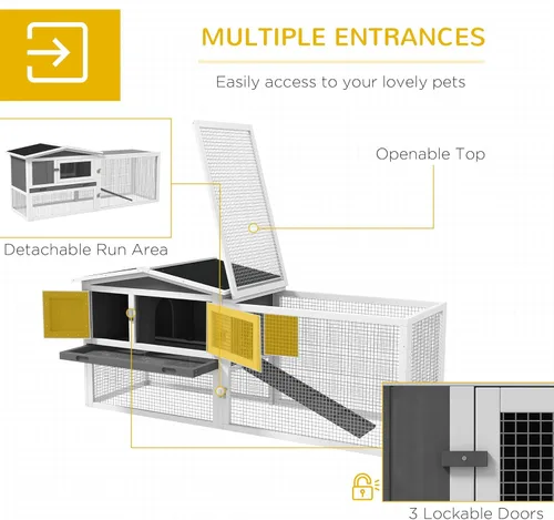 Vista 3 de PawHut Rabbit Hutch - Jaula de conejo de 2 pisos, jaula de conejillo de indias para interiores y exteriores, casa de animales pequeños con bandeja