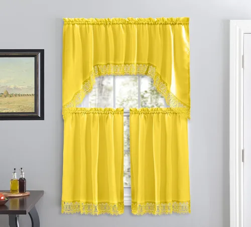 Vista 8 de American Linen Cortinas de café para cocina, cortinas de baño con cenefa, borde de encaje bordado. (beige)