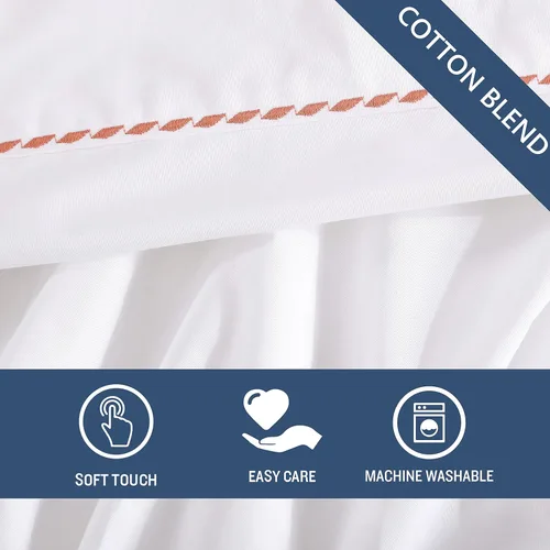 Vista 5 de Tommy Bahama - Juego de sábanas tamaño King, juego de cama bordado de algodón sólido, ropa de cama de inspiración tropical (blanconaranja, King)