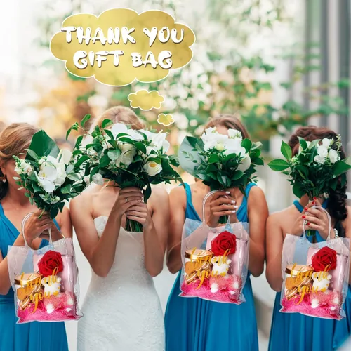 Vista 6 de Berlune 30 bolsas de regalo de agradecimiento reutilizables de plástico transparente con asa, bolsa de mano transparente de PVC para baby shower