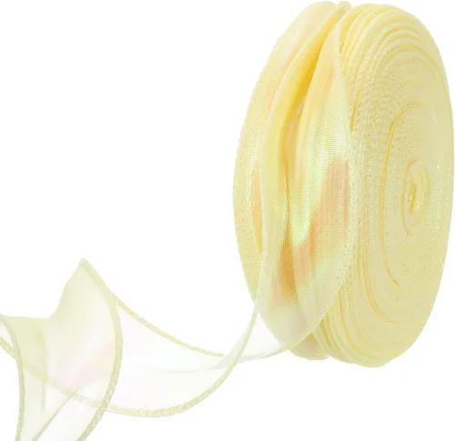 Vista 21 de MECCANIXITY Cinta de Organza Transparente con Alambre Brillante de 1 1/2" de Ancho, Cintas de Gasa Iridiscente con Brillo Pastel, 10 Yardas, Morado