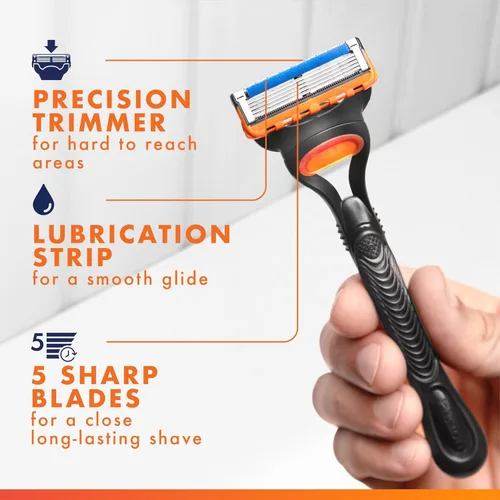 Vista 3 de Maquinillas de afeitar Gillette Fusion5 para hombre, 1 afeitadora, 4 recambios de hoja, Lubrastrip para un afeitado más cómodo