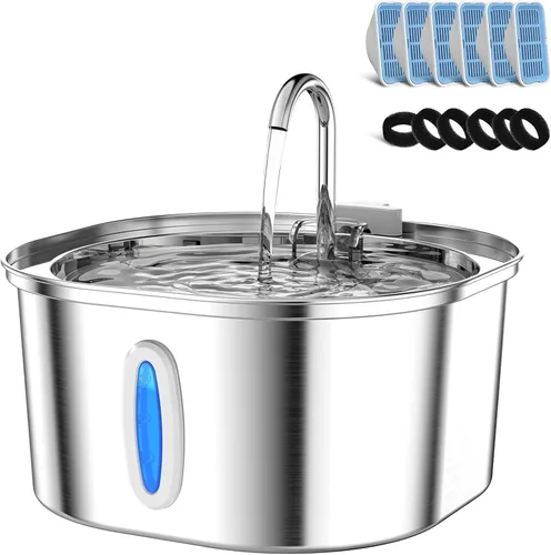 PEKTACO Fuente de Agua para Gatos de Acero Inoxidable, Dispensador de Agua para Gatos de 3.2L/108oz con Bomba de Agua Silenciosa y Ventana de Nivel