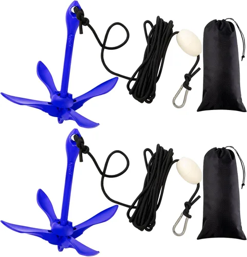 Vista 19 de Lounsweer 2 Pack Marine Kayak Anchor Kit Grapnel Anchor Kit Folding Grapnel Anchor Boat Anchor with Foldable Claw Kayak Fishing Accessories for