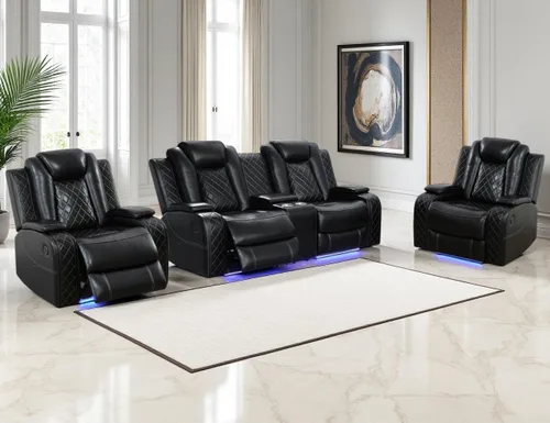 Vista 17 de Juego de sofá reclinable eléctrico, juego de sofá y silla reclinable de cuero, juegos de muebles de sala de estar, muebles de lujo de 3 piezas