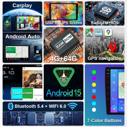Vista 4 de ASURE Android 15 - Estéreo de coche para Toyota Tacoma 2005-2013-9 pulgadas, unidad principal de pantalla táctil HD con CarPlay inalámbrico, Android