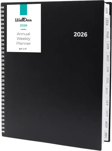 WallDeca Agenda 2026, agenda con vista semanal y mensual, agenda diaria y calendario anual, encuadernado en espiral con pestañas, notas, objetivos y