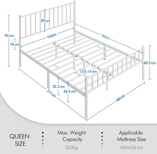 Vista 56 de Yaheetech Base de cama de tamaño individual con plataforma de metal con cabecero y estribo, no necesita somier, almacenamiento debajo de la cama