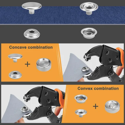 Vista 3 de YXGOOD Herramienta de cierre a presión de alta resistencia con troquel, 50 juegos de broches de metal de repuesto, kit de herramientas de alicates
