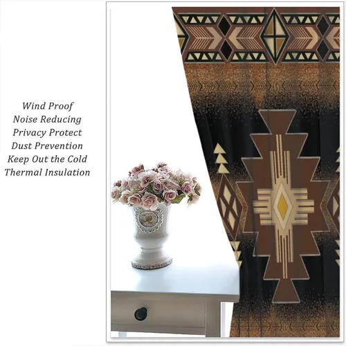 Vista 338 de Cortinas con patrón geométrico tribal, estilo suroeste, azteca, rústico, occidental, nativo americano, opacas, con bolsillo para barra, decoración
