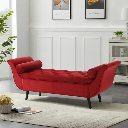 Vista 9 de Banco de almacenamiento al final de la cama para dormitorio, banco de almacenamiento de terciopelo tamaño King de 65" con 2 almohadas, banco sofá
