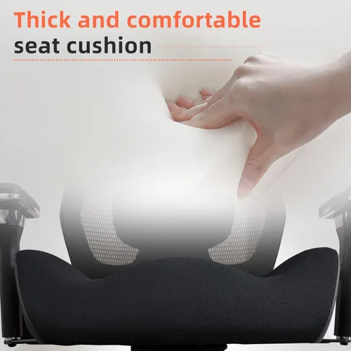 Vista 7 de Silla de oficina grande y alta de 600 libras con cojín de asiento en forma de W, silla de escritorio ergonómica de malla con soporte lumbar