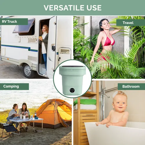 Vista 5 de Lavadora portátil, mini lavadora plegable de 11 L para apartamentos, dormitorios, caravanas y viajes, lavadora compacta de carga superior con cesta