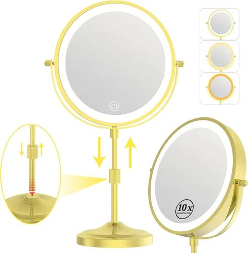 Vista 7 de Espejo de maquillaje iluminado de 9 pulgadas con aumento de 1X y 10X, espejo de tocador con aumento LED recargable de 5000mAh con luces, 3